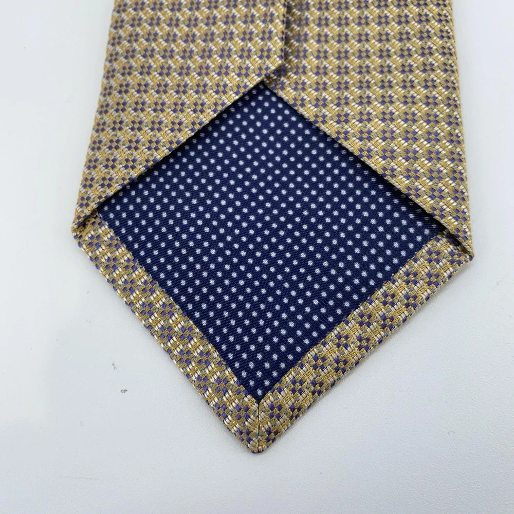 Eton Tie Mens One Size Yellow Blue Geometric Silk Made In Italy Formal
